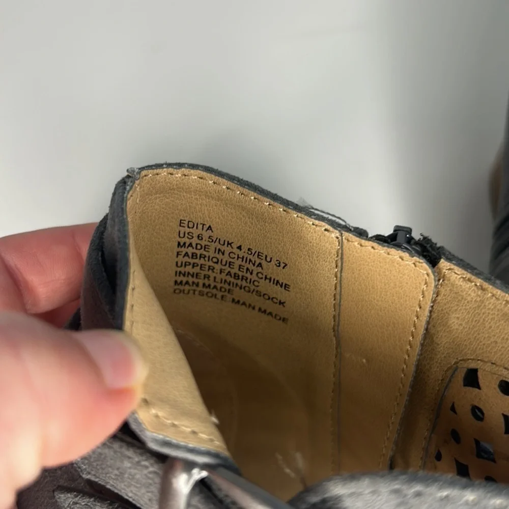 JUSTFAB Edita Faux Suede Gladiator Bootie Cutouts Double Buckle Block Heel 6.5 - Picture 4 of 7